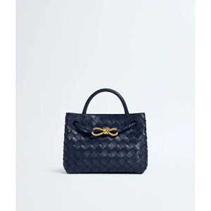 Bottega Veneta Andiamo Knot Clasp Intrecciato Woven Leather Shoulder Bag Blue